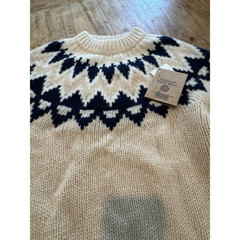 NWT Keep Bell Wool Hand Knit Cream Black Fisherman Sweater Fair Isle Nordic Sz M - Picture 12 of 13